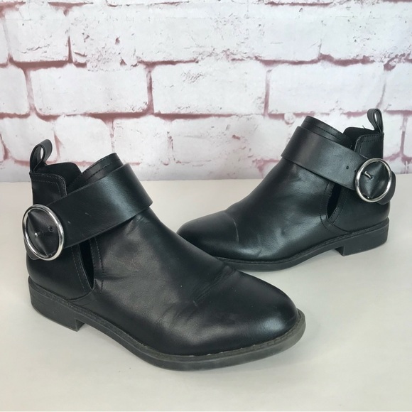 H&M Divided Faux Leather Black Cut-out Low Heel Moto Ankle Boot Size 5.5 - Picture 12 of 16